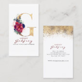 G Monogram Bourgogne Goud en Marine Blauwe Bloemen Visitekaartje (Voorkant / Achterkant)