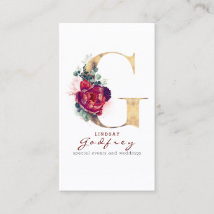 G Monogram Bourgogne Rode bloemen en Faux Gold Visitekaartje