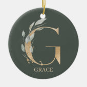 G Monogram Floral Aangepast Keramisch Ornament (Voorkant)