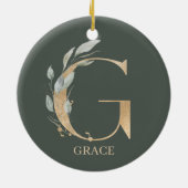 G Monogram Floral Aangepast Keramisch Ornament (Achterkant)