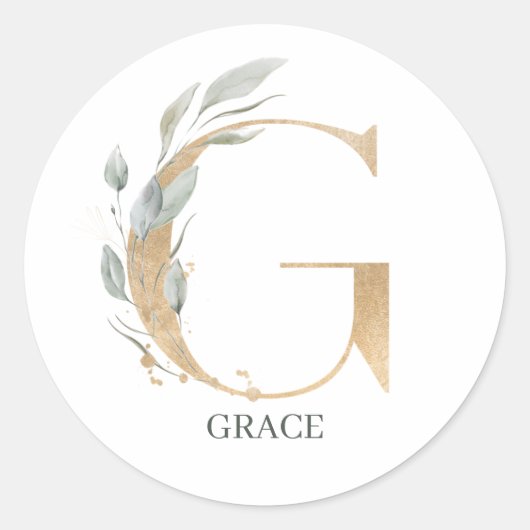 G Monogram Floral Aangepast Ronde Sticker (Voorkant)