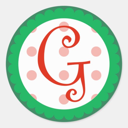 G Monogram (grillige kerst) Ronde Sticker (Voorkant)