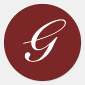 G Monogram Initiaal Wit op Karmozijn Ronde Sticker (Voorkant)