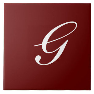 G Monogram Initiaal Wit op Maroon Tegeltje