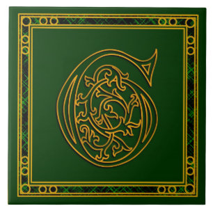 G Monogram "Irish Gold on Green" keramische Tegels Tegeltje