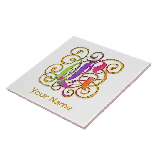 G Monogram Jouw naam "Gothische regenboog" keramis Tegeltje (Zijkant)