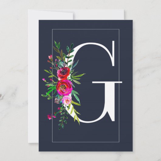 G Monogram Laatste Initiaal Modern Blauw Bloem Bru Kaart (Achterkant)