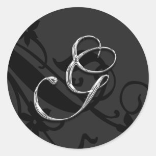 G Monogram Letter Wedding Black Envelope Seal Ronde Sticker