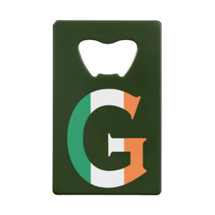 G Monogram overlay op Ierse vlag bot Creditkaart Flessenopener