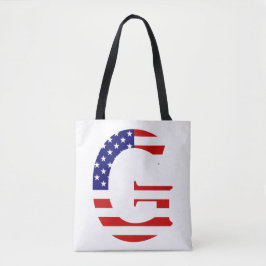 G Monogram overlay op USA Flag stint Tote Bag