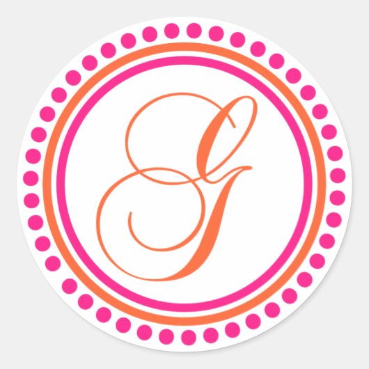 G Monogram (roze / Oranje puntcirkel) Ronde Sticker (Voorkant)