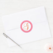 G Monogram (roze / Oranje puntcirkel) Ronde Sticker (Envelop)