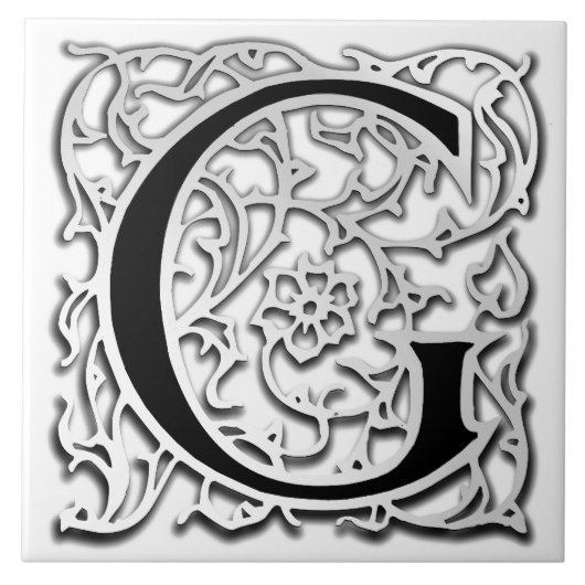 G Monogram "Silver Besque" Keramische Tegel Tegeltje (Voorkant)