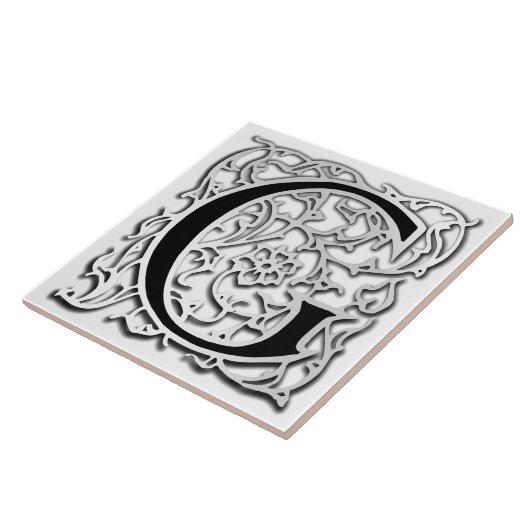 G Monogram "Silver Besque" Keramische Tegel Tegeltje (Zijkant)
