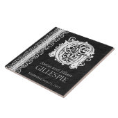 G Monogram "White Lace on Black" Wedding Tegel Tegeltje (Zijkant)