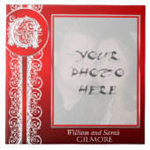 G Monogram "White Lace on Red" met foto - Tegel Tegeltje (Voorkant)
