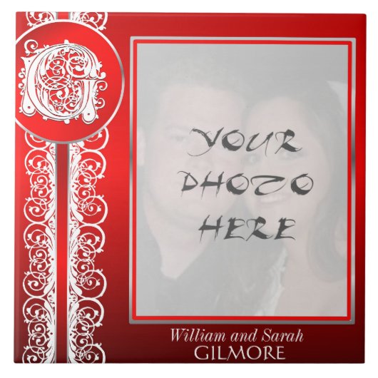 G Monogram "White Lace on Red" met foto - Tegel Tegeltje (Voorkant)