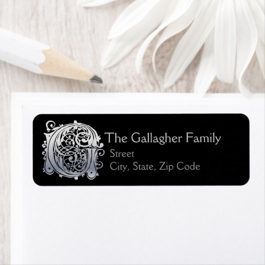 G Monogram "Zilveren Kant" ontwerp Adreslabels Etiket (Insitu)