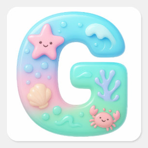 "G" Mooie Bubbel Letter - Onderwater Zeedier Vierkante Sticker