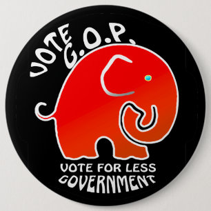 G.O.P. Elephant Less Government (Button) Ronde Button 6,0 Cm