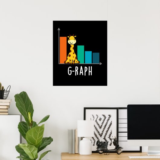G-raph Funny Giraffe Graph Pun Dark BG Poster (Thuiskantoor)