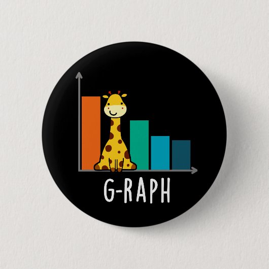 G-raph Funny Giraffe Graph Pun Dark BG Ronde Button 5,7 Cm (Voorkant)