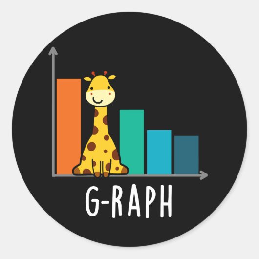 G-raph Funny Giraffe Graph Pun Dark BG Ronde Sticker (Voorkant)