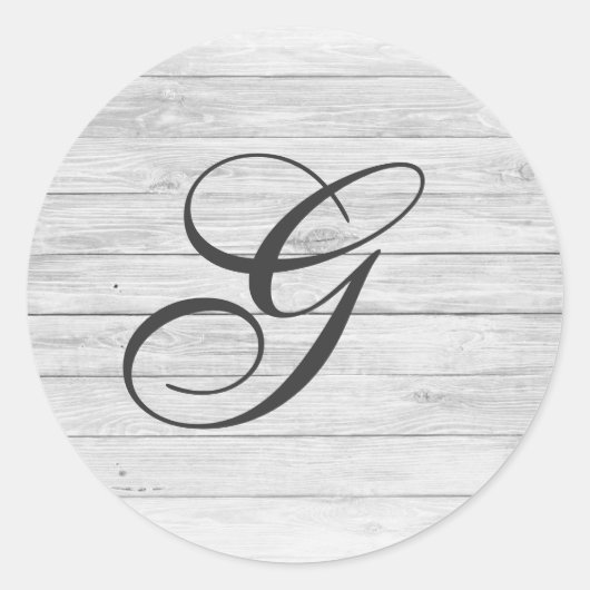 G) Rustic Wood Monogram | Monogramwinkel Ronde Sticker (Voorkant)