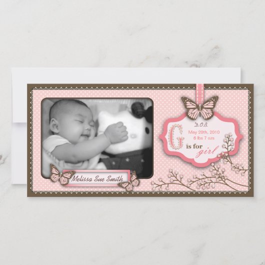 G staat voor Girl Photo Card Aankondiging (Voorkant)