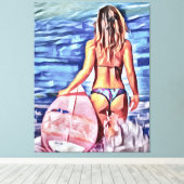 G-STRING BIKINI SURFER GIRL CANVAS ART PRINT (Insitu (Houten vloer))