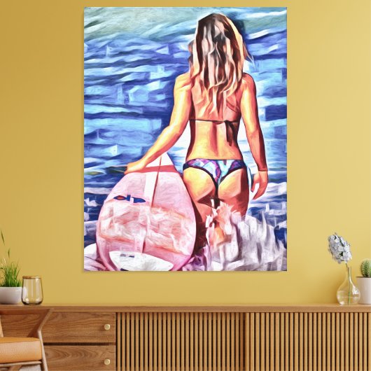 G-STRING BIKINI SURFER GIRL CANVAS ART PRINT (Insitu (Woonkamer))