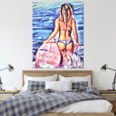 G-STRING BIKINI SURFER GIRL CANVAS ART PRINT (Insitu (Slaapkamer))