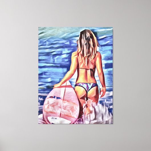 G-STRING BIKINI SURFER GIRL CANVAS ART PRINT (Voorkant)