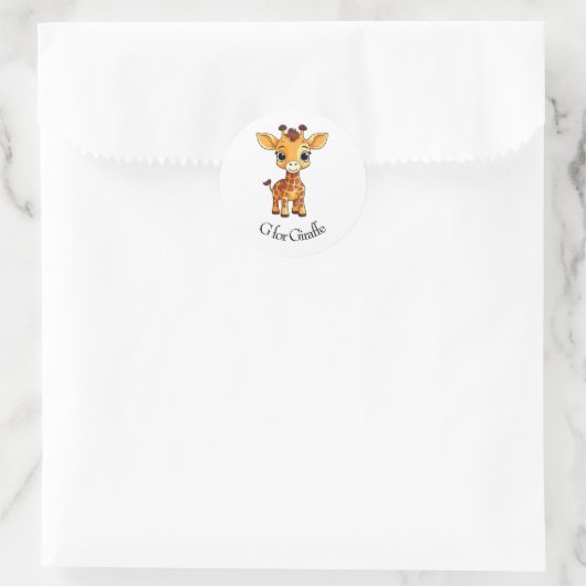 G voor Giraffe Ronde Sticker (Tas)
