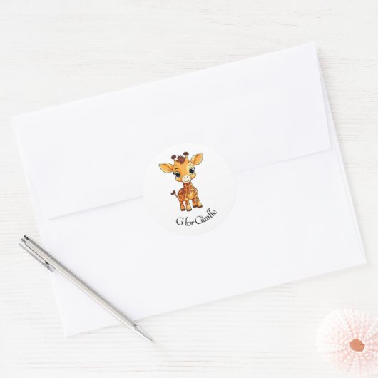 G voor Giraffe Ronde Sticker (Envelop)
