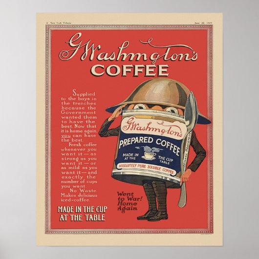 G Washington Instant Coffee WW1  Patriotic Poster (Voorkant)