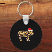 G With Santa Hat Family Matching Christmas Leopard Sleutelhanger (Voorkant)