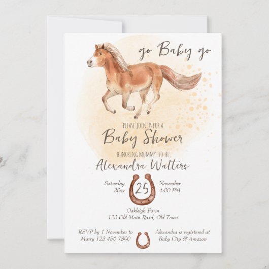 Ga baby door met baby shower van paardenfokkerij kaart (Voorkant)