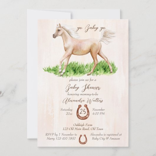 Ga baby door met baby shower van paardenfokkerij kaart (Voorkant)