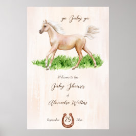 Ga baby door met beige baby shower van paardenfokk poster