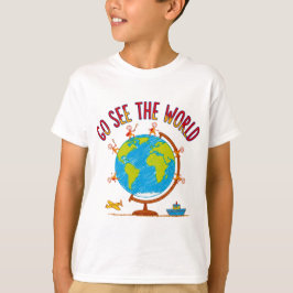 Ga de Wereld Kijkende Kinderen Reis Tekening T-shirt