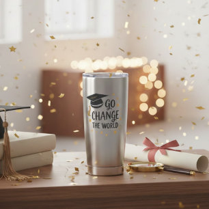 Ga de Wereld Veranderen Inspirerende Afstudeercita Geïsoleerde Drinkbeker