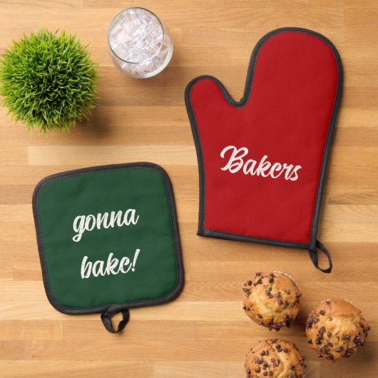 Ga Funny Christmas Gift Rood Groen Wit bakken Ovenwant & Pannenlap Set (Top down)