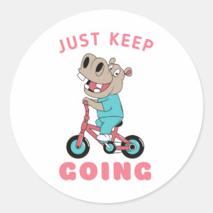 Ga gewoon door met de Schattigee Hippo-fiets Ronde Sticker