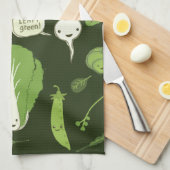 Ga groen! (Bladgroen!) Happy Veggies Theedoek (Quarter Fold)
