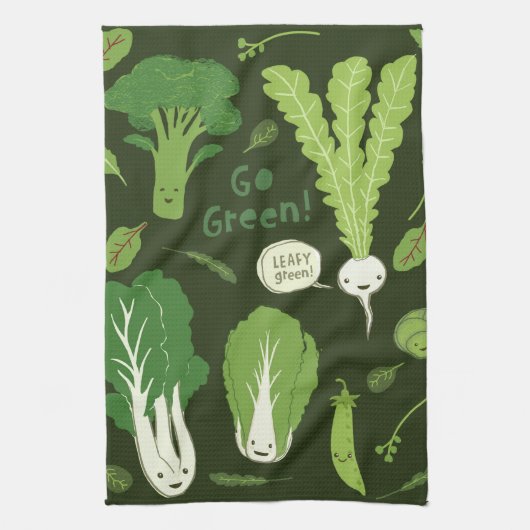 Ga groen! (Bladgroen!) Happy Veggies Theedoek (Verticaal)
