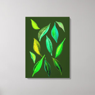 Ga Groene eco verlaat waterverf illustratie Canvas Afdruk