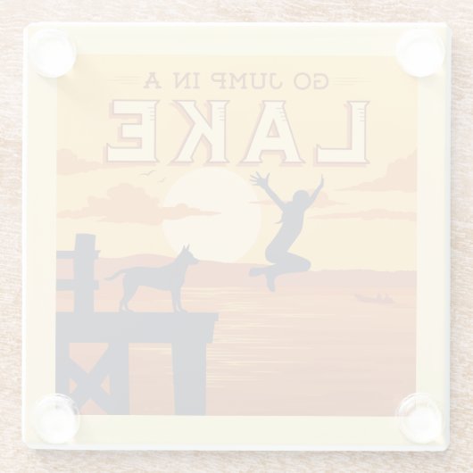 Ga in een meer springen glazen onderzetter (Achterkant)