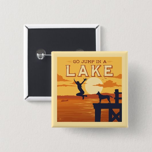 Ga in een meer springen vierkante button 5,1 cm (Voorkant /achterkant)