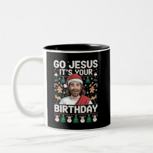 Ga Jezus Het Is Je Verjaardag Lelijk Kerst T-shirt Tweekleurige Koffiemok